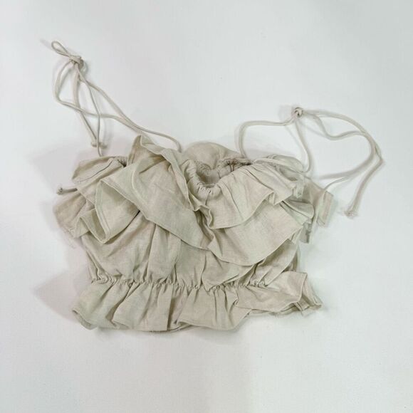 Reformation Top Womens Small Cream Ruskin Ruffle Sleeveless Strappy Blouse Crop - Picture 1 of 7